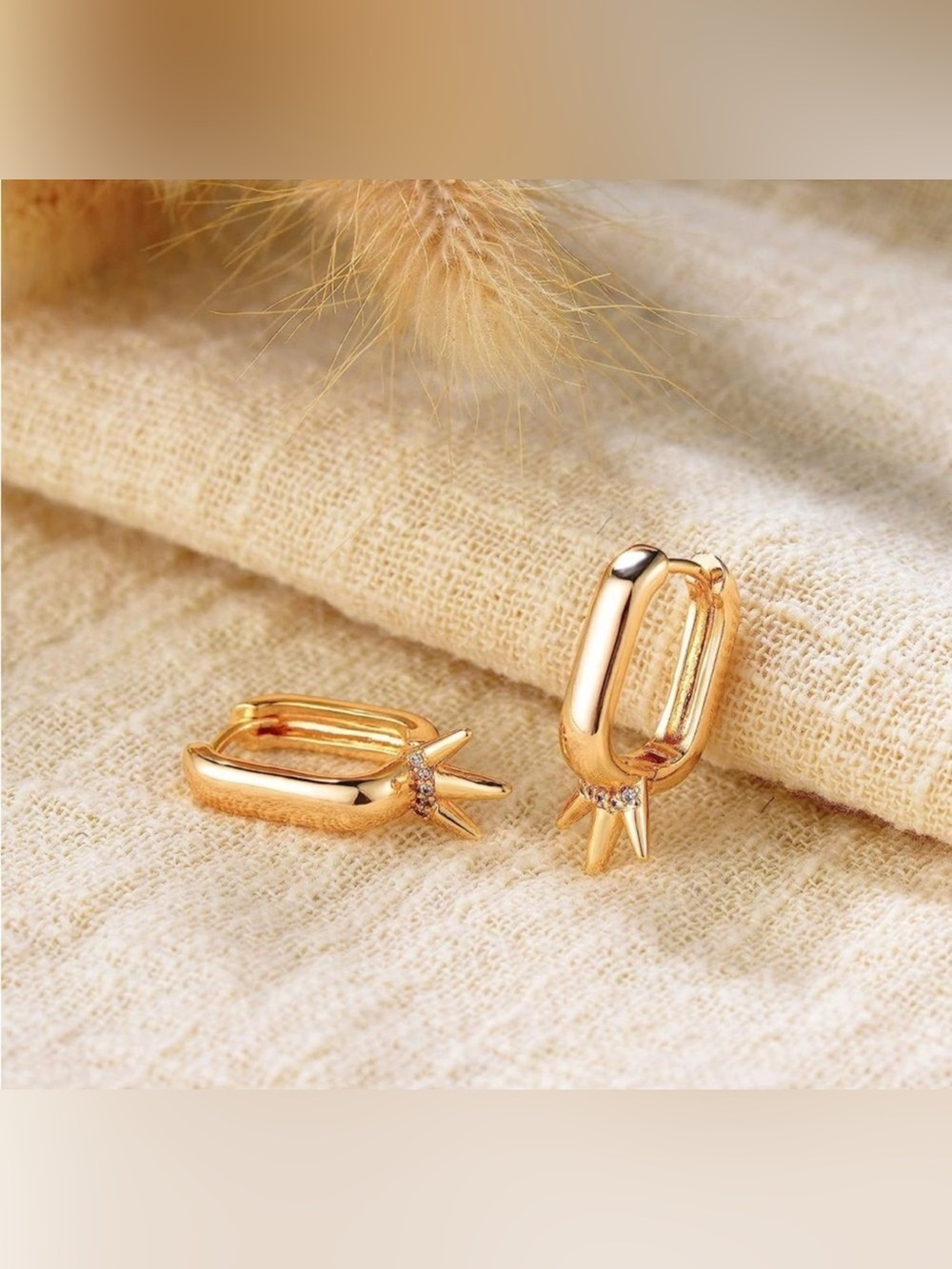 14k Gold Plated Oval Cubic Zirconia Hoop Earrings